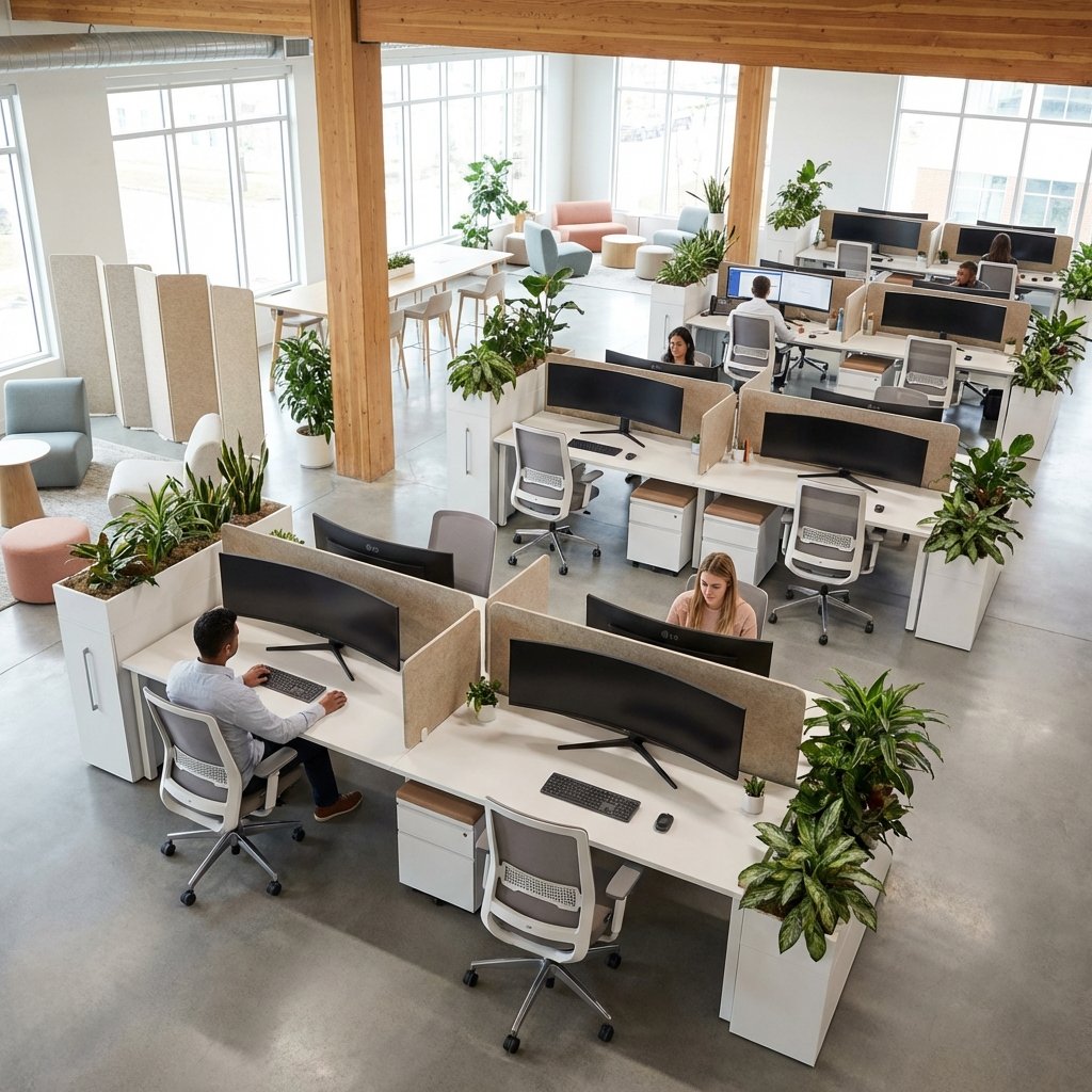 Modern ve düzenli açık ofis tasarımı