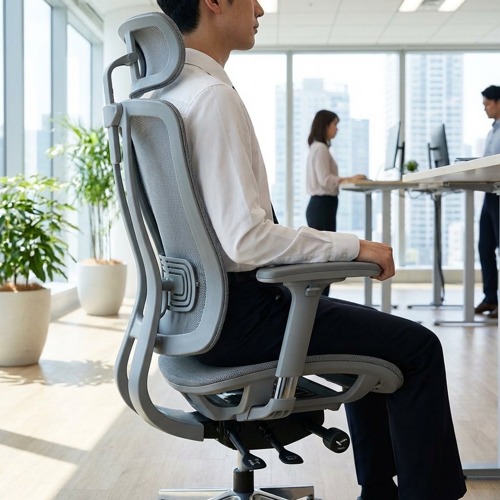 Ergonomik ofis koltuğunda doğru oturuş pozisyonu